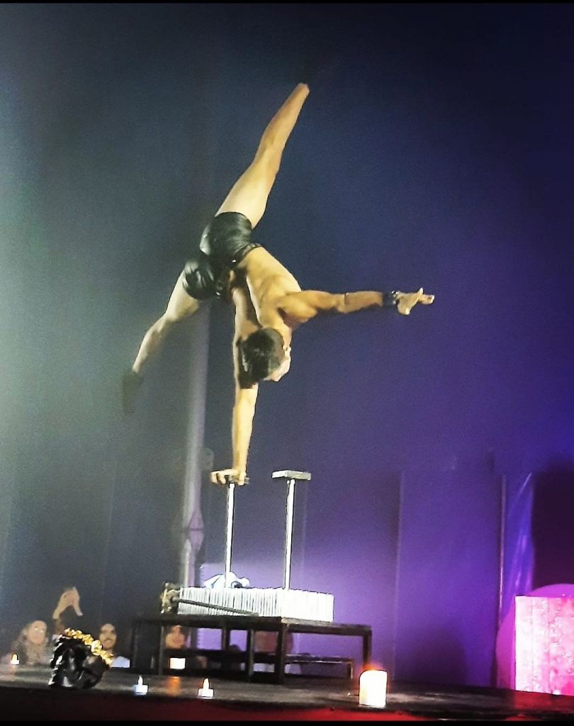 Le spectacle de "Cannes d'Équilibre" met en avant des performances acrobatiques et artistiques qui allient équilibre et force ...